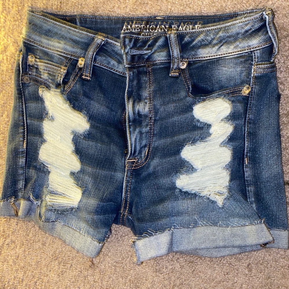 Distressed jean shorts